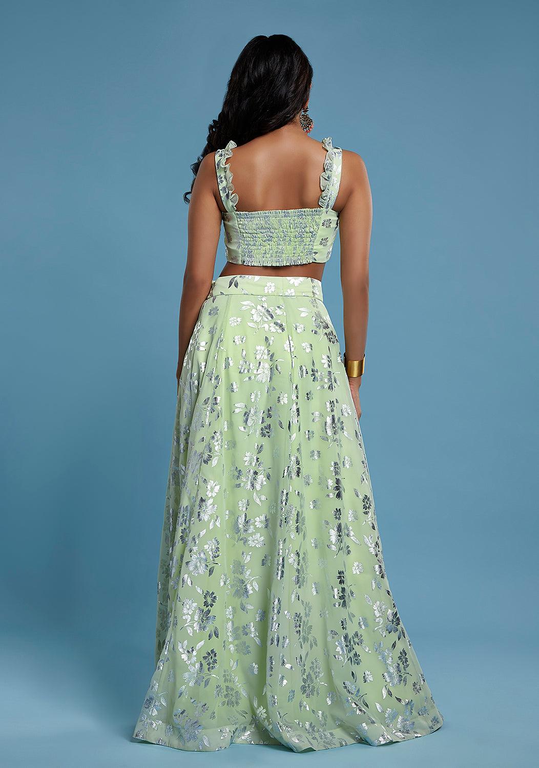 Pista Sleeveless Ruffle Lehenga Set - QUERATED