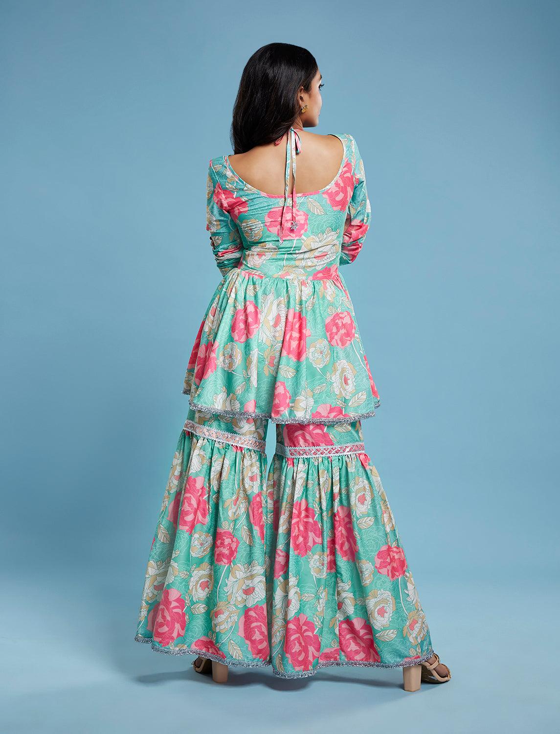 Floral Peplum Sharara Set - QUERATED