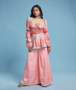 Floral Peplum and Leheriya Sharara Set - QUERATED