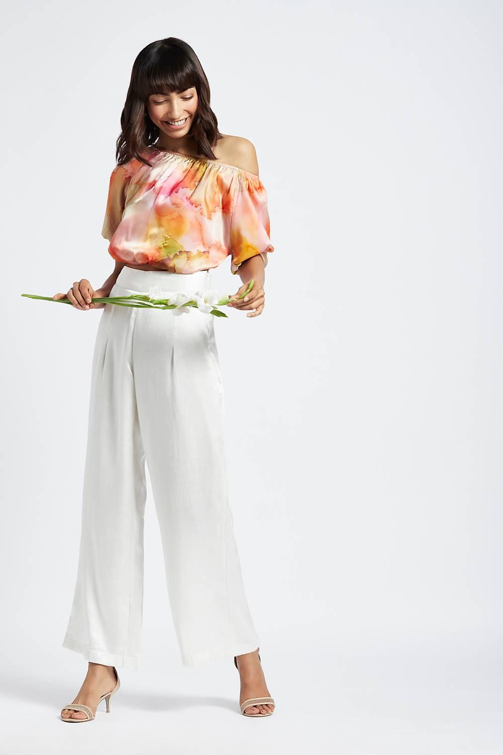 Gloria Oyster White Wide Leg Pants - QUERATED