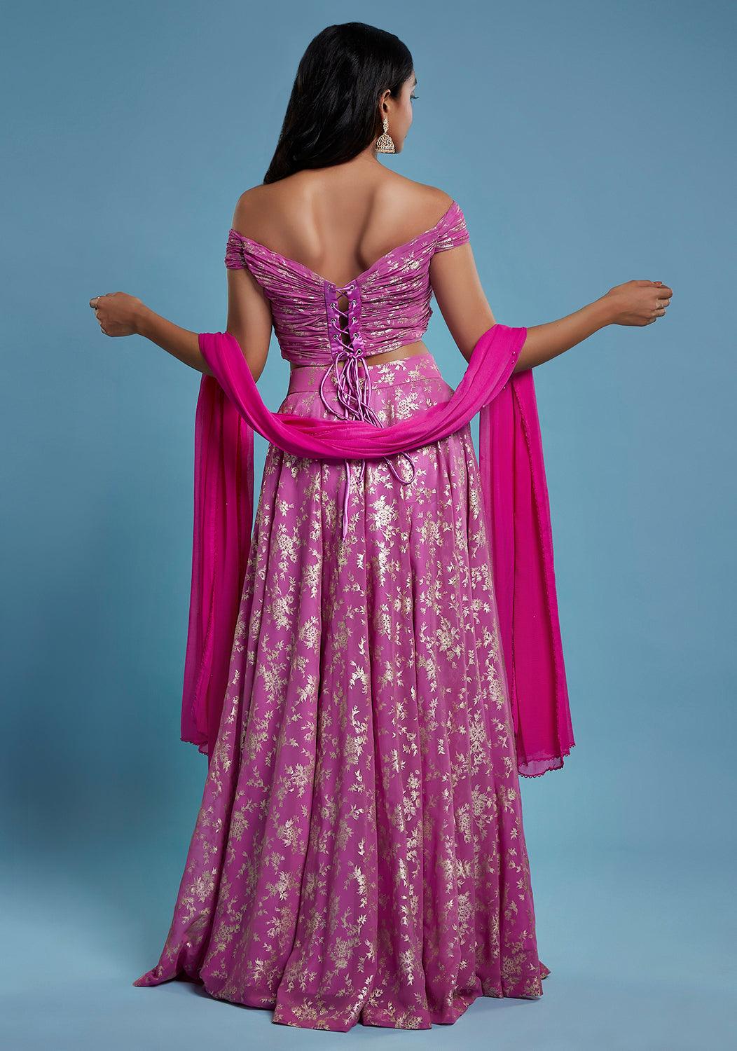 Purple Off-Shoulder Lehenga Set - QUERATED