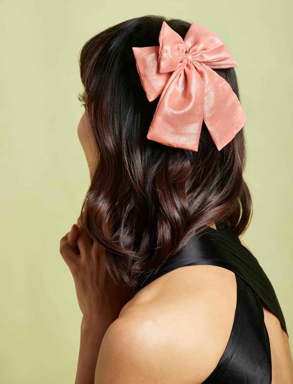 Aria Peach Bow Hair Clip - QUERATED