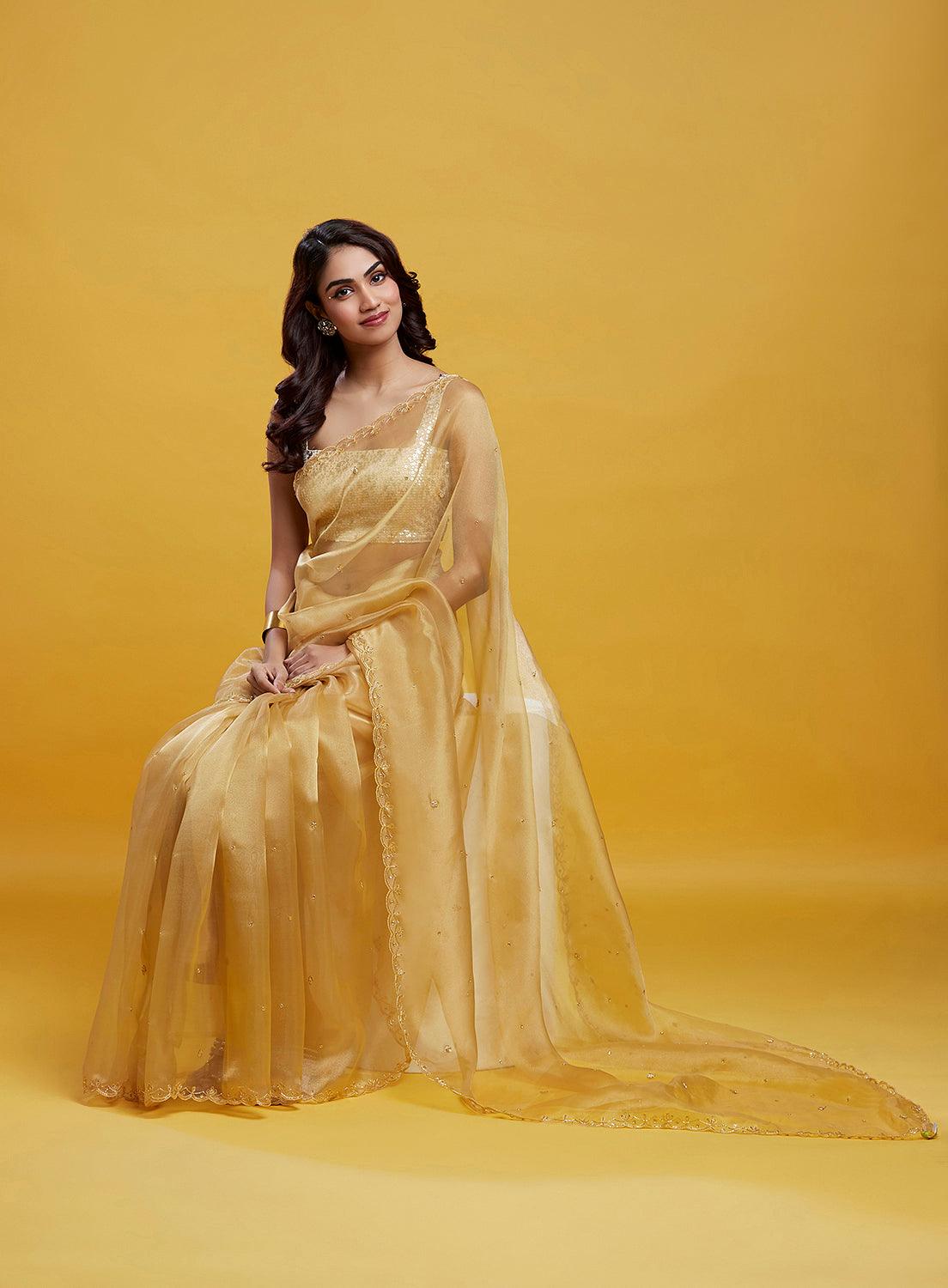 Gold Organza Saree - QUERATED