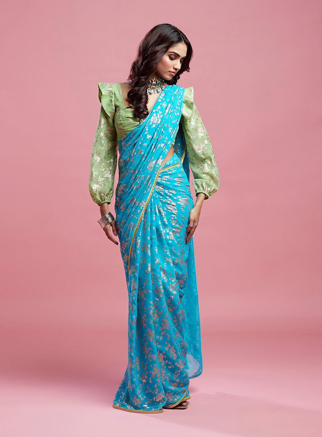 Turquoise Barfi Saree - QUERATED