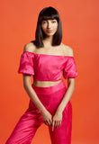 Vitória Fuchsia Pink Bubble Sleeve Crop Top - QUERATED