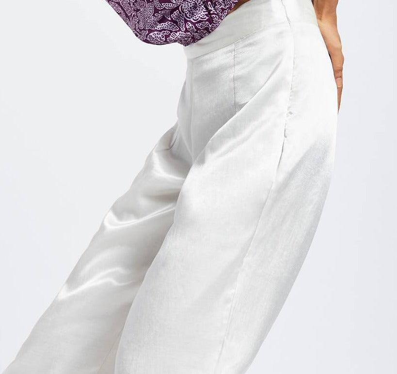 Gloria Oyster White Wide Leg Pants - QUERATED