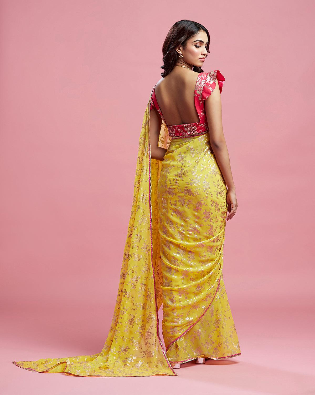 Yellow Barfi Saree - QUERATED