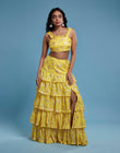 Yellow Full Sleeve Ruffle Lehenga Set - QUERATED