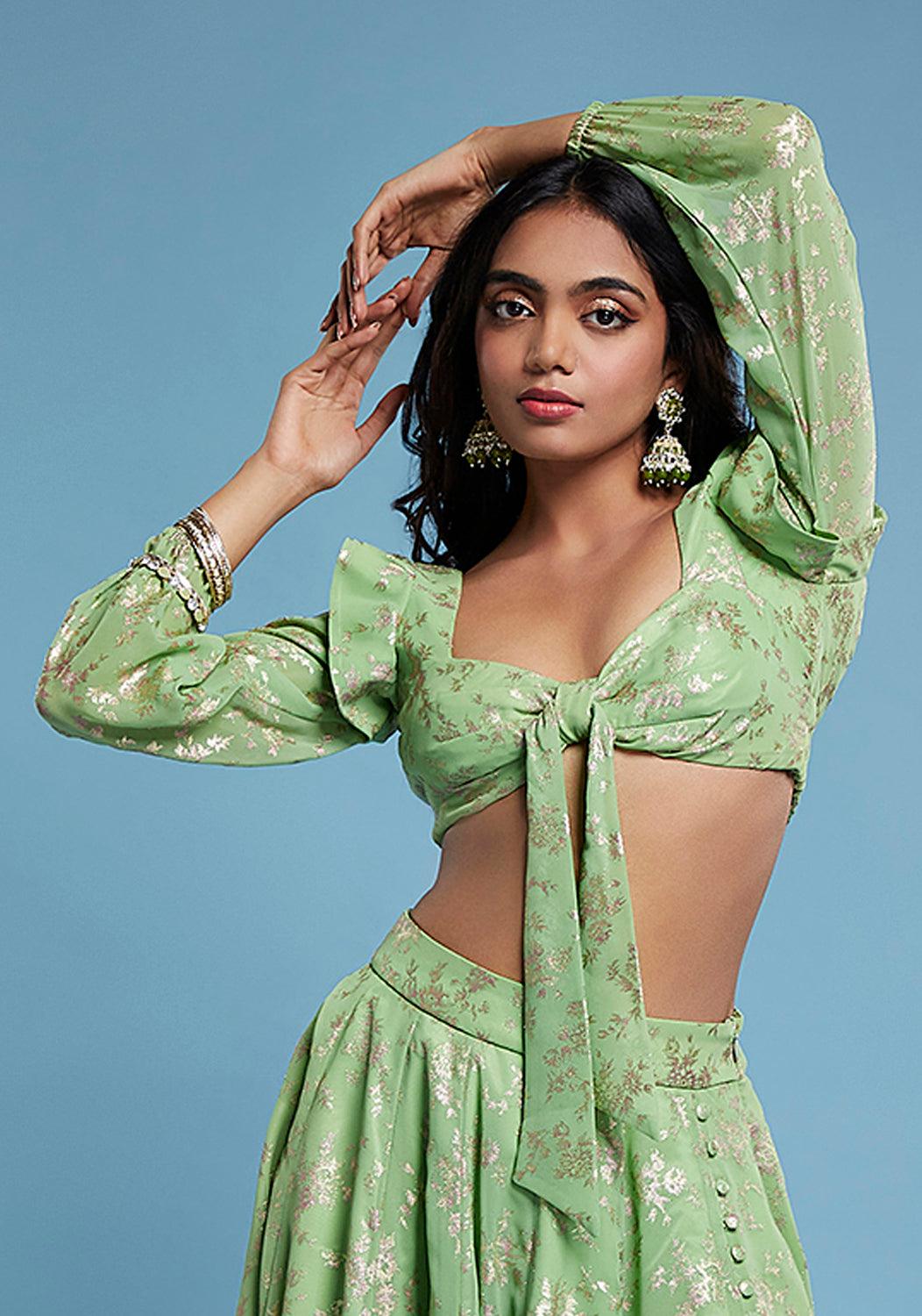 Lime Barfi Front Tie-up Blouse - QUERATED