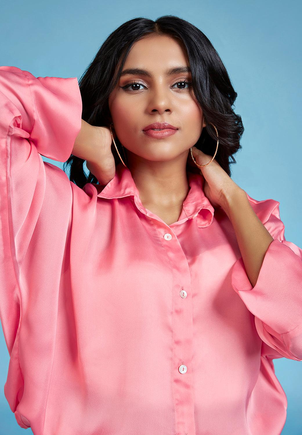 Peach Pink oversized silk shirt - QUERATED