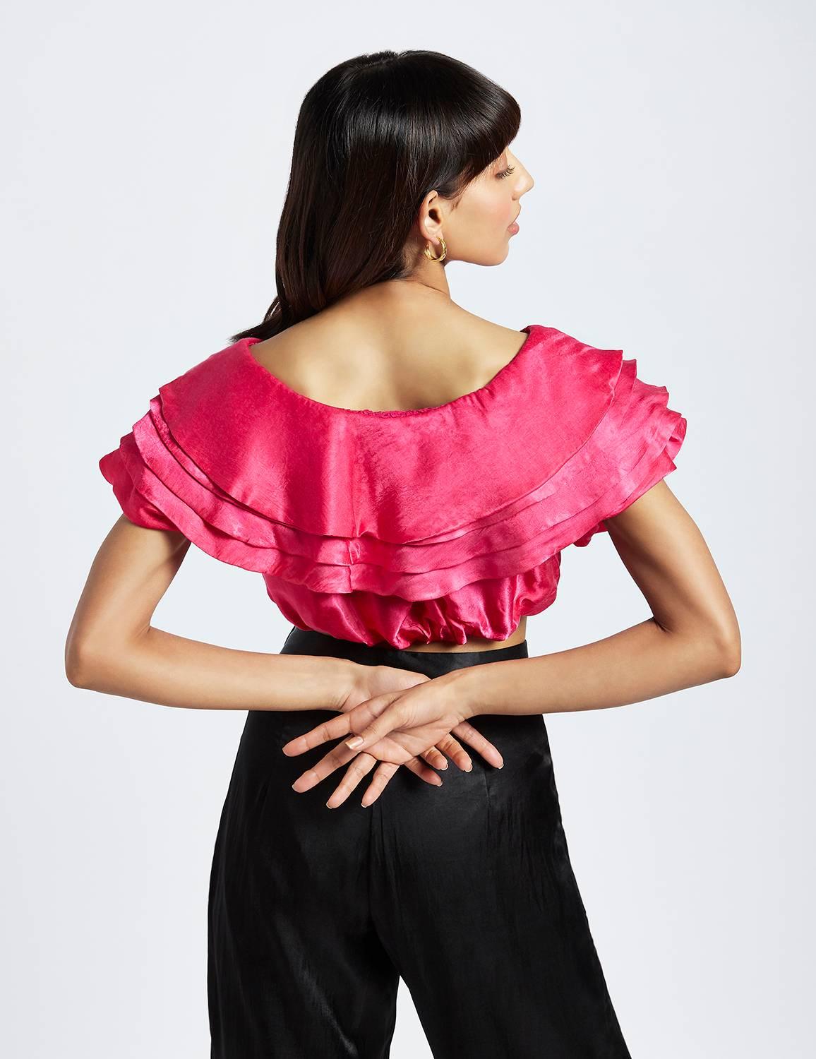 Estela Fuchsia Pink Layered Offshoulder Crop Top