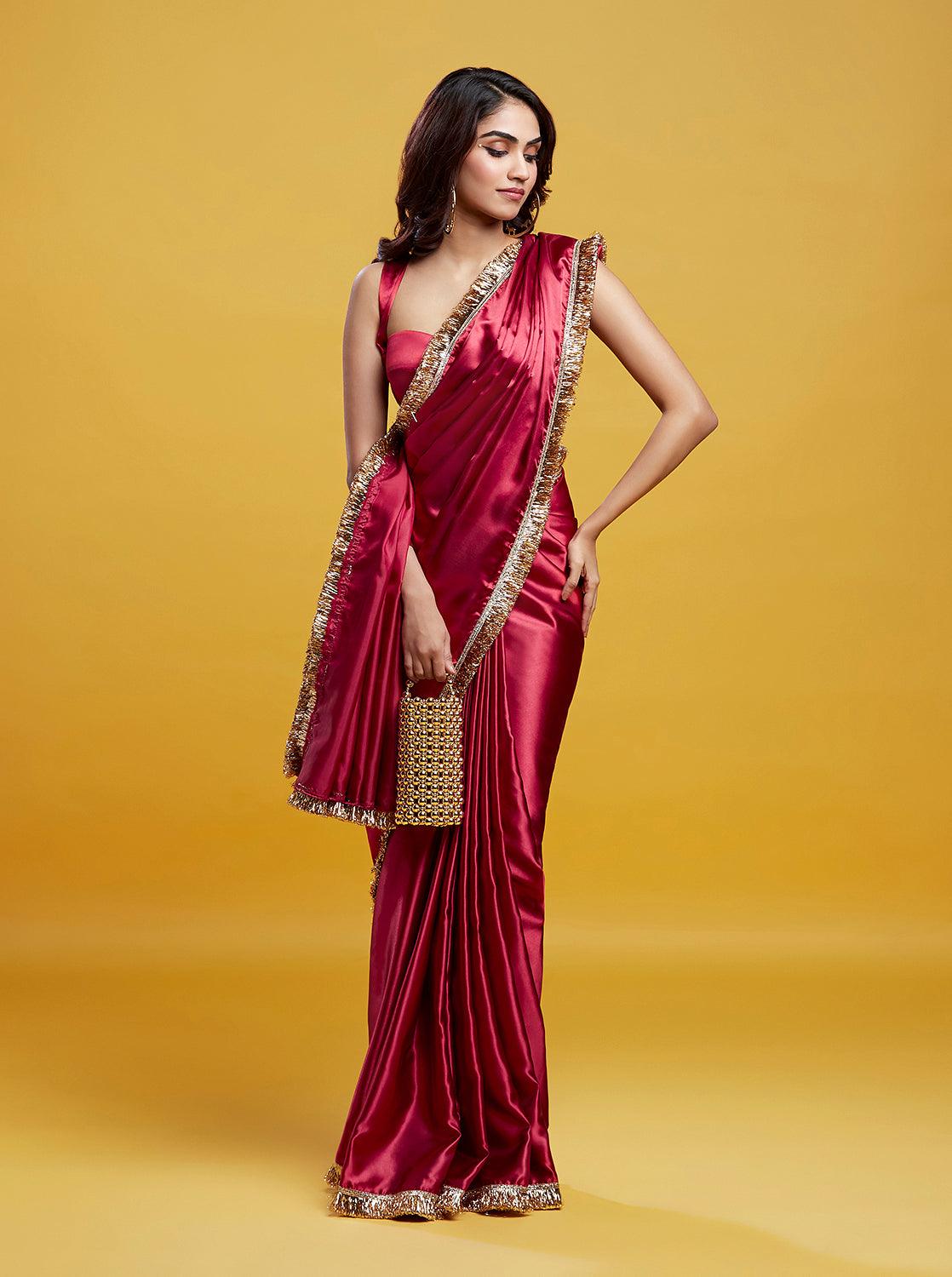 Red Cocktail Saree - QUERATED