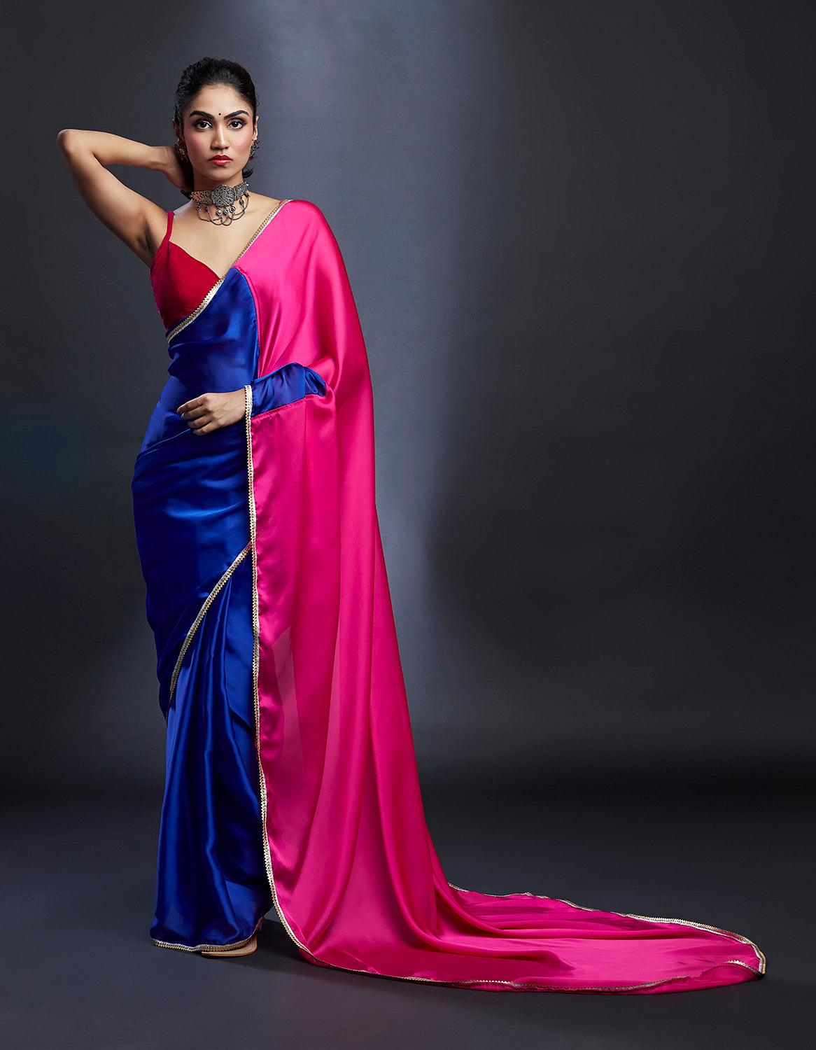 Electric Blue & Rani Saree - QUERATED