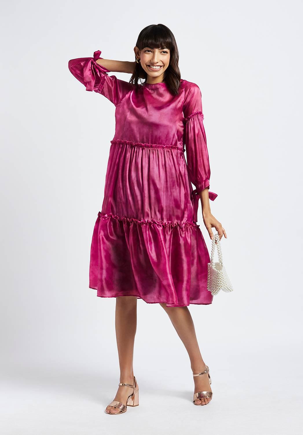 Francisca Plum Watercolour Tiered Dress - QUERATED