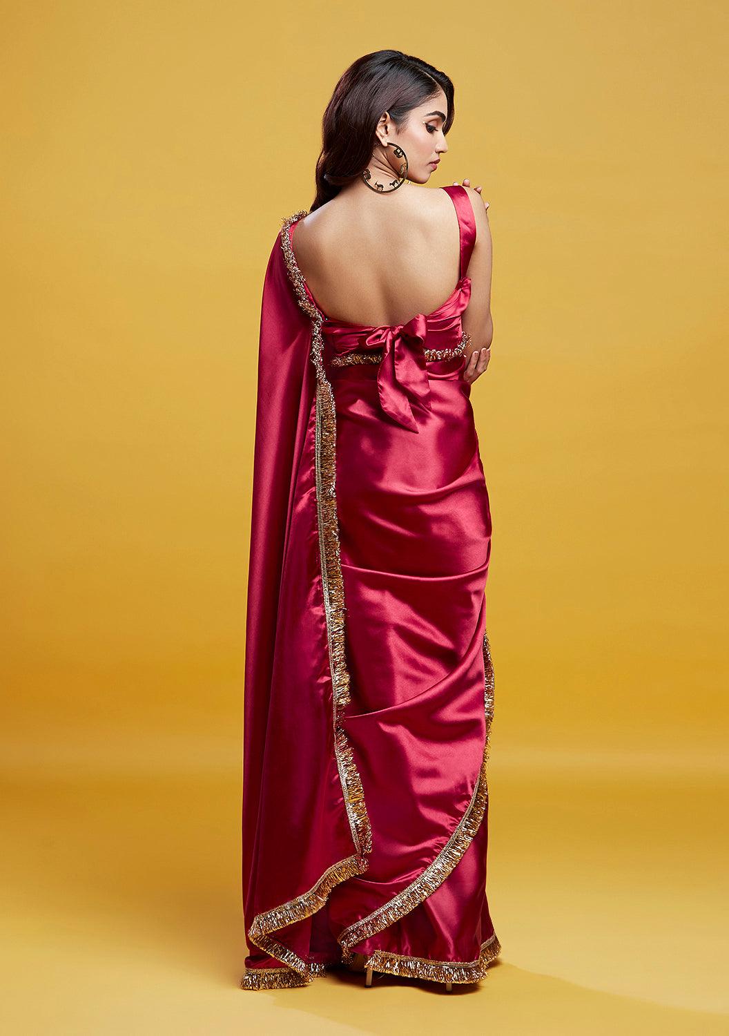 Red Cocktail Saree