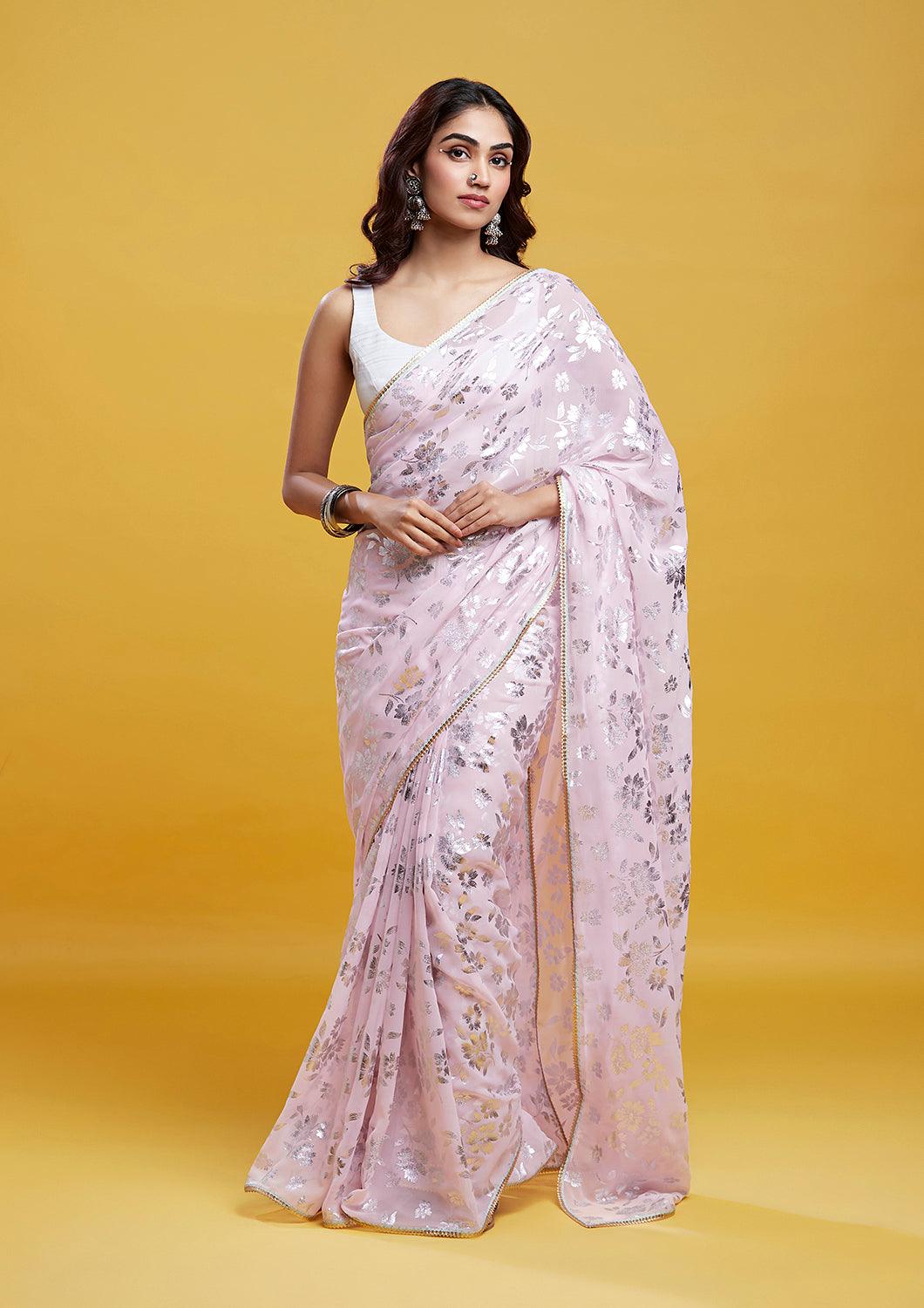 Baby Pink Barfi Saree - QUERATED