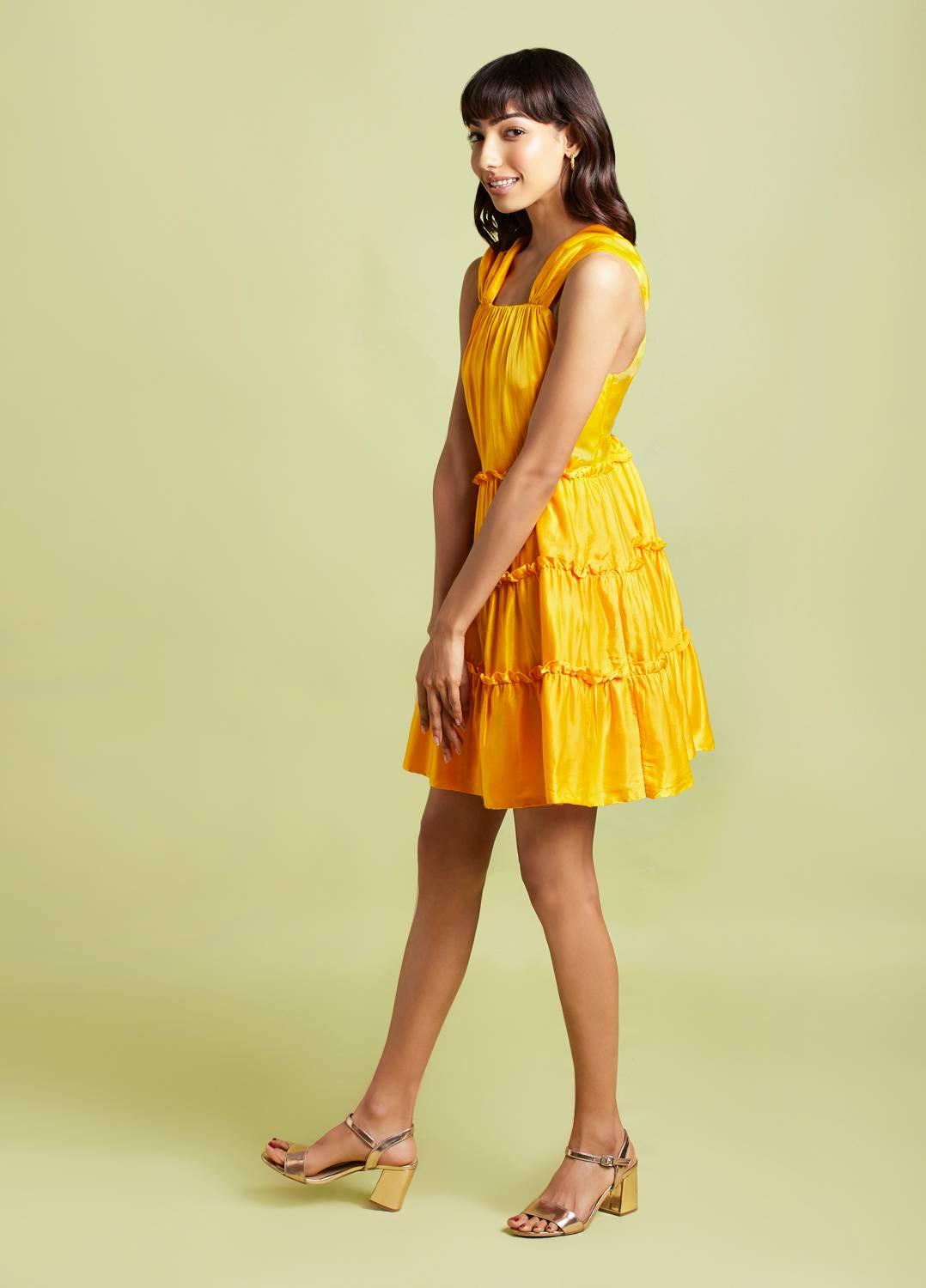 Noemia Spicy Mustard Mini Tiered Dress - QUERATED