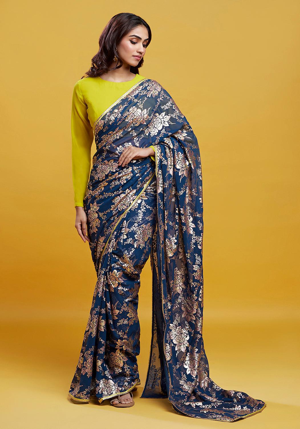 Navy Barfi Saree