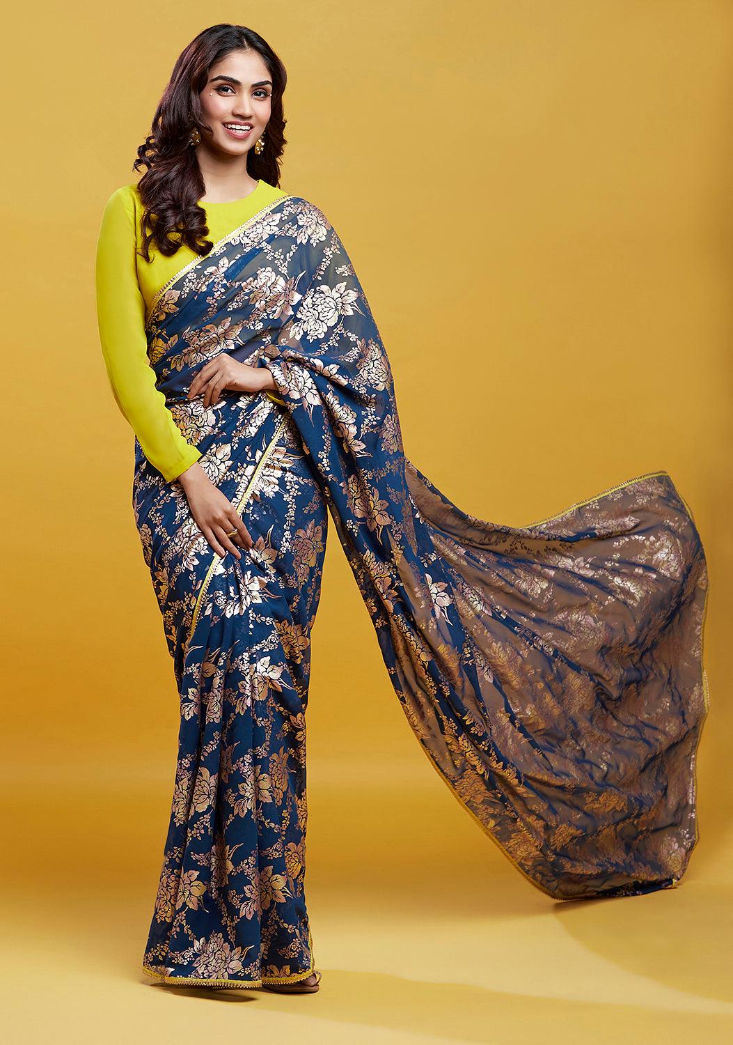 Navy Barfi Saree - QUERATED