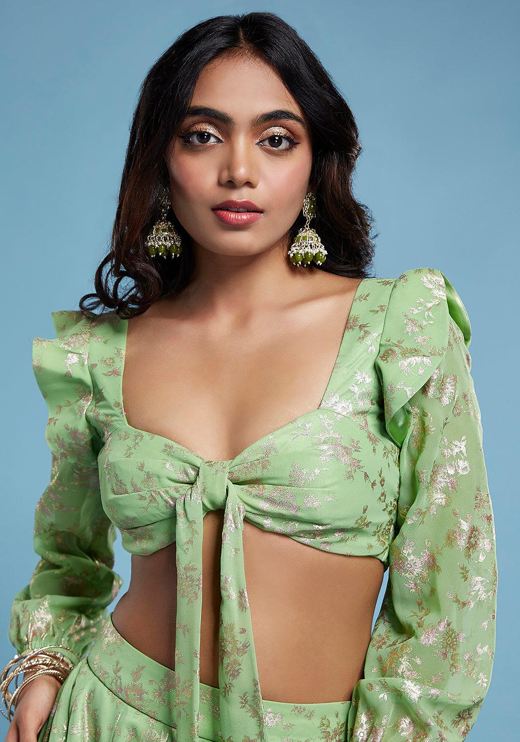 Lime Barfi Front Tie-up Blouse - QUERATED