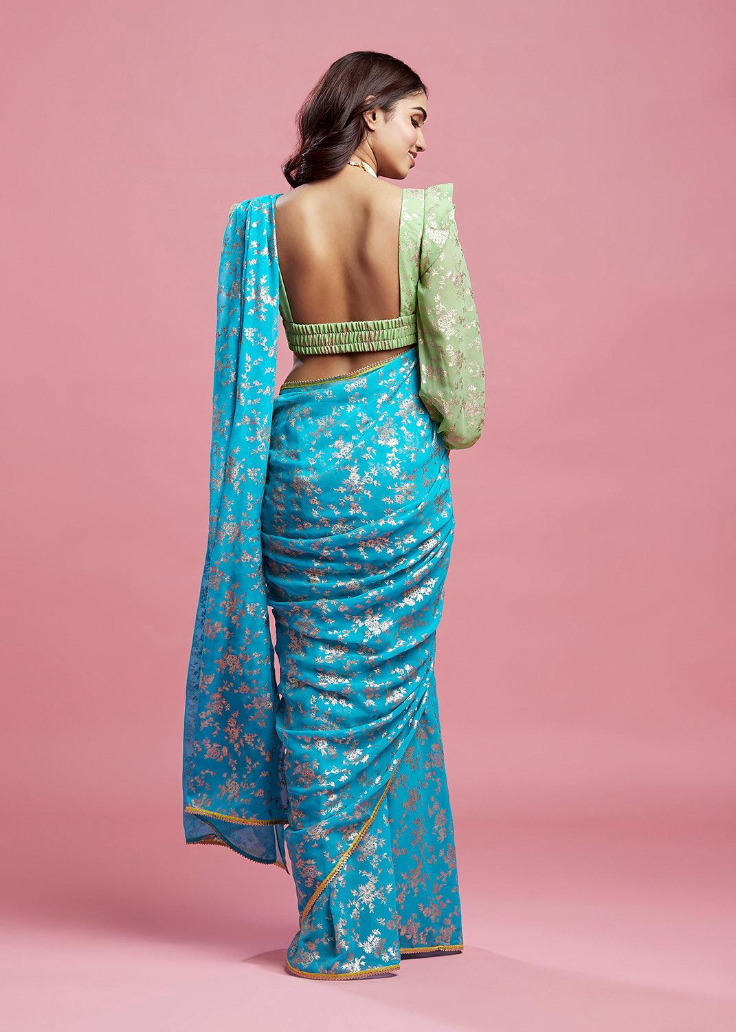 Turquoise Barfi Saree - QUERATED