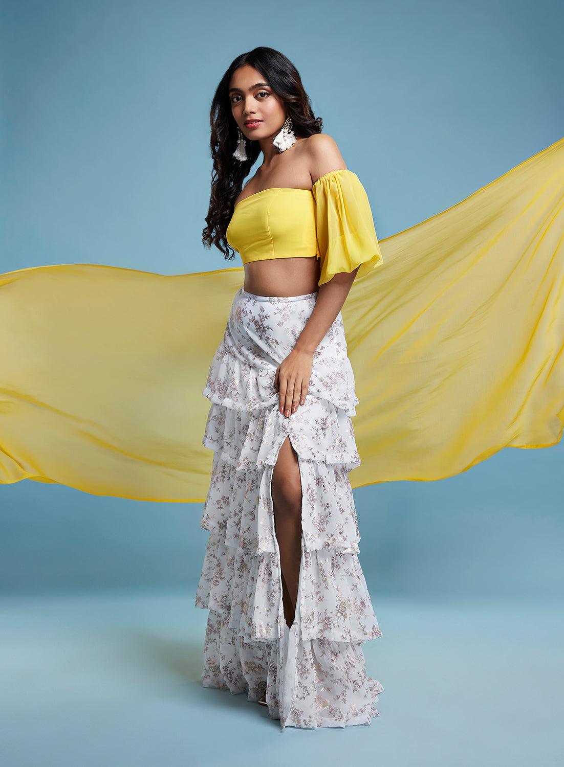 Yellow Off-Shoulder Lehenga Set - QUERATED