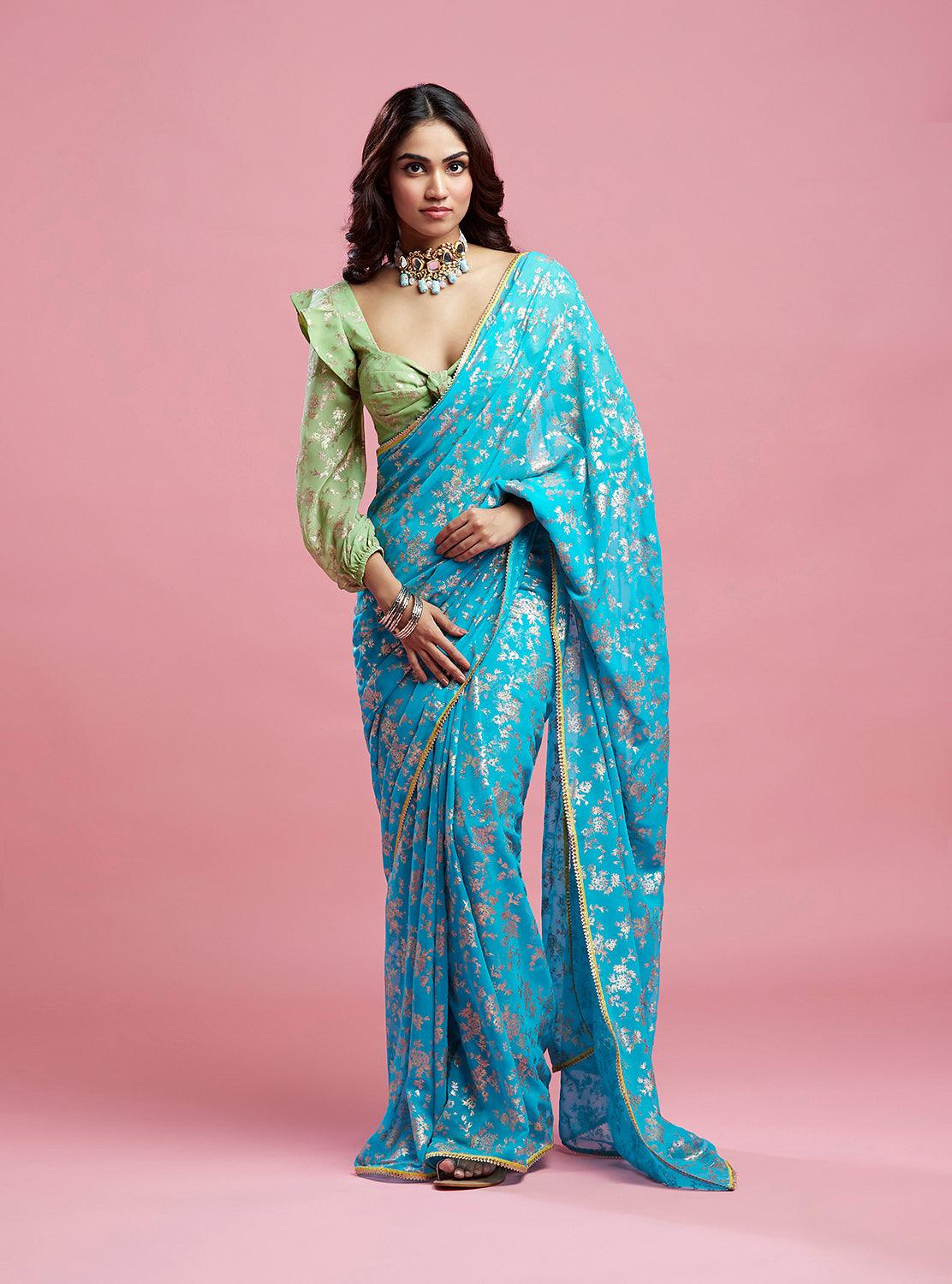 Turquoise Barfi Saree - QUERATED