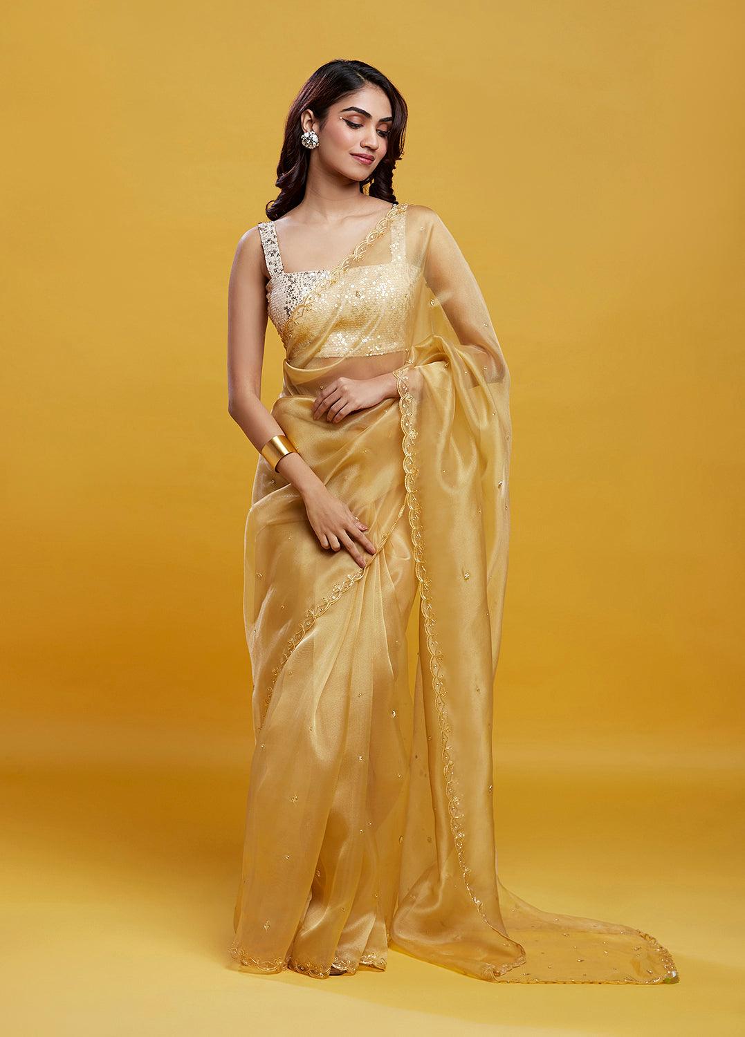 Gold Organza Saree - QUERATED