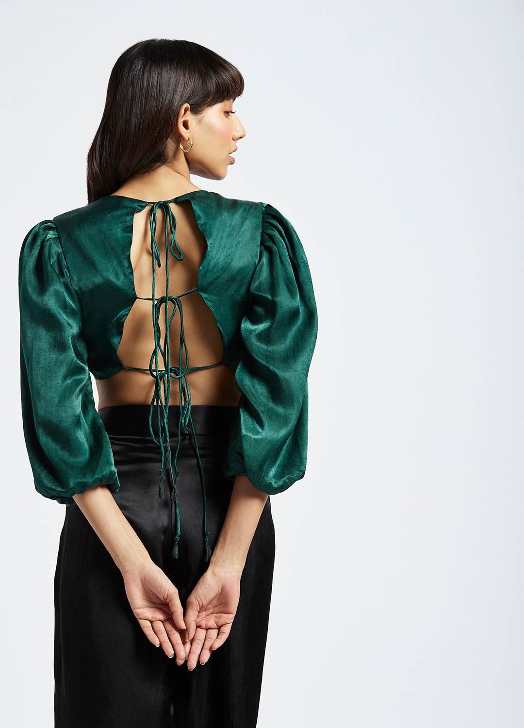 Vera Emerald Green Backless Top - QUERATED