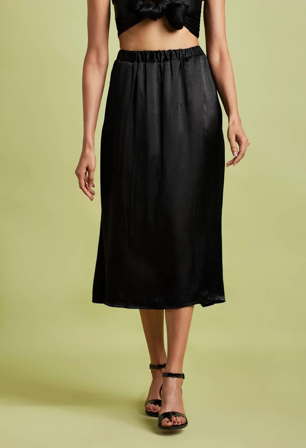 Tatiana Midnight Black Midi Skirt - QUERATED