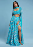 Turquoise Backless Lehenga Set - QUERATED