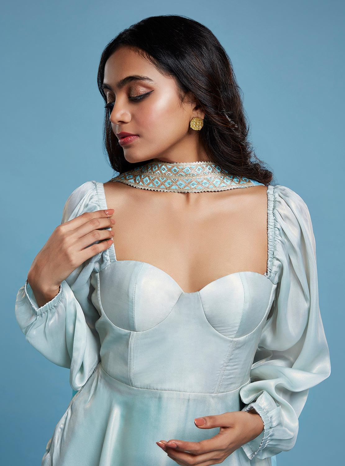 Blue Corset and Leheriya Sharara Set - QUERATED