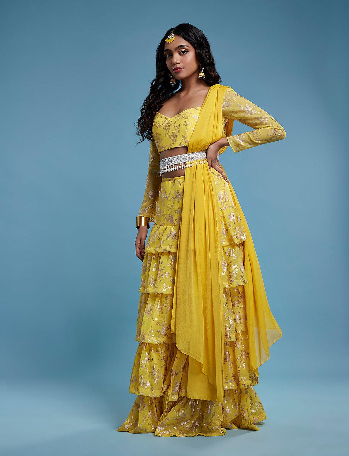 Yellow Backless Lehenga Set - QUERATED