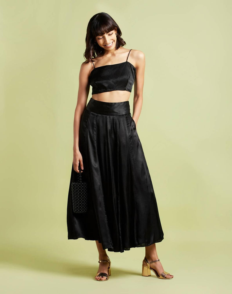 Mae Midnight Black Flared Skirt