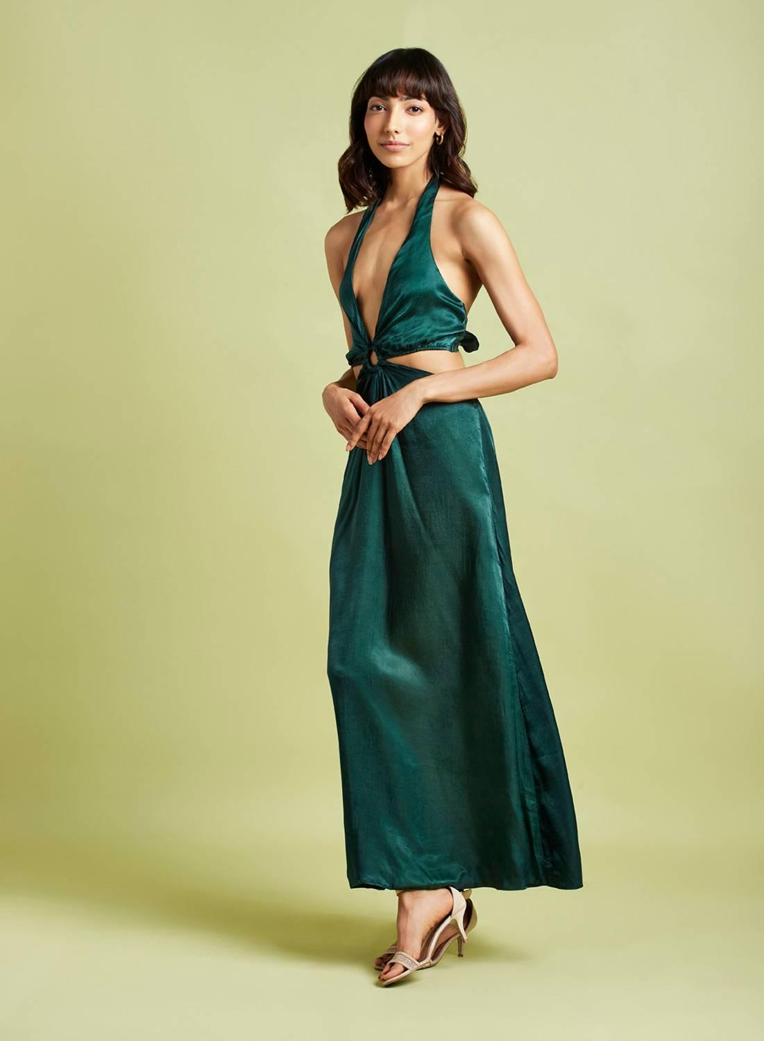 Lina Emerald Green Backless Dress - QUERATED