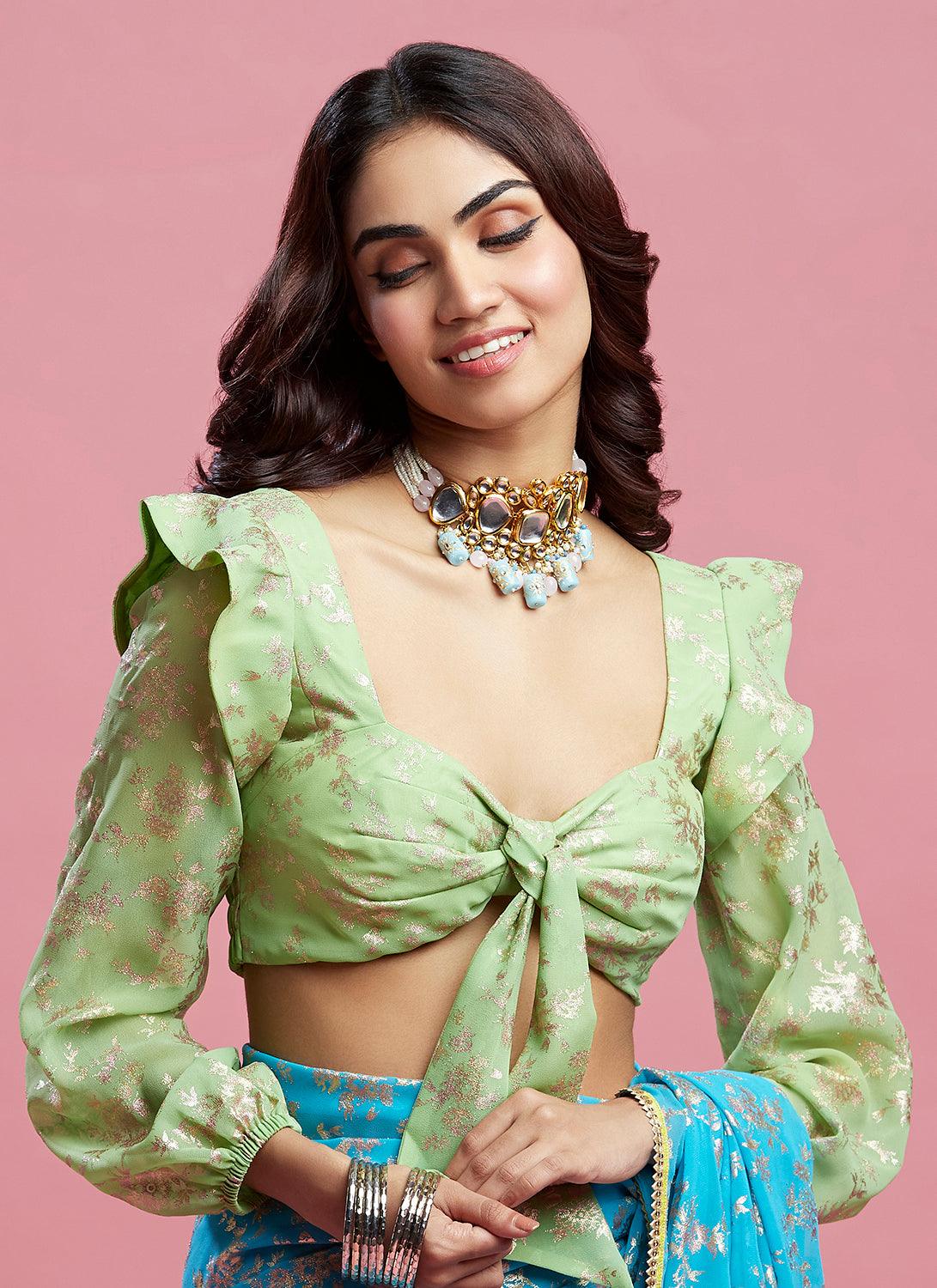 Lime Barfi Front tieup blouse - QUERATED