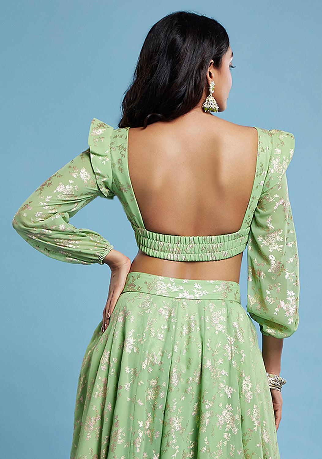 Lime Barfi Front Tie-up Blouse - QUERATED