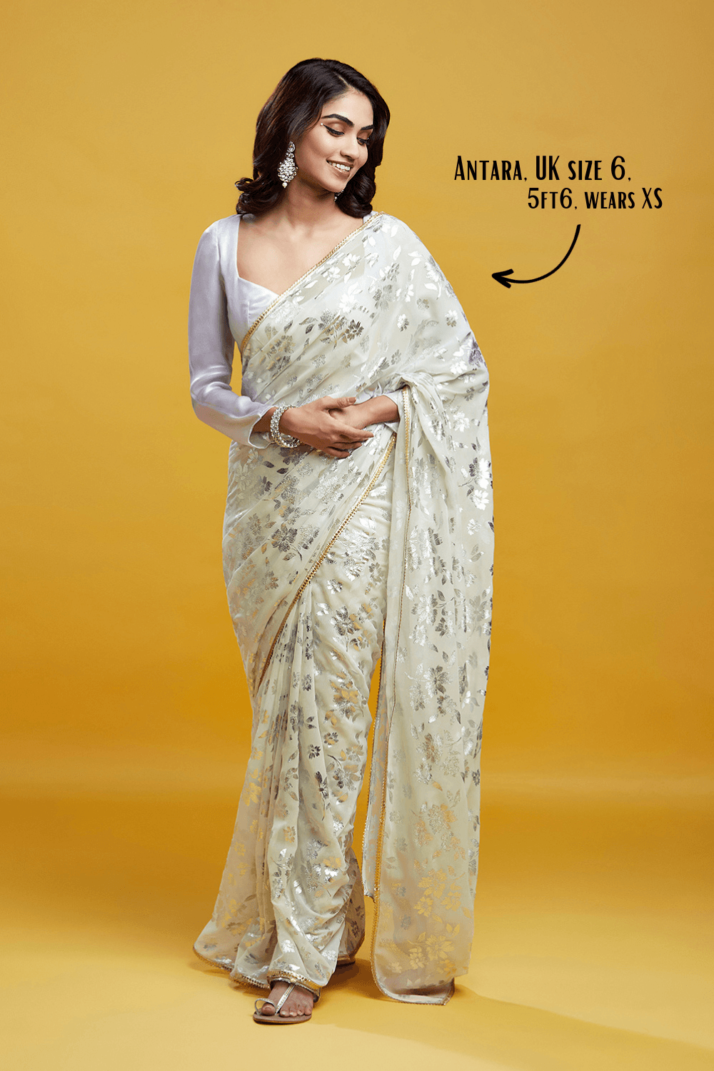 White & Silver Barfi Saree - QUERATED