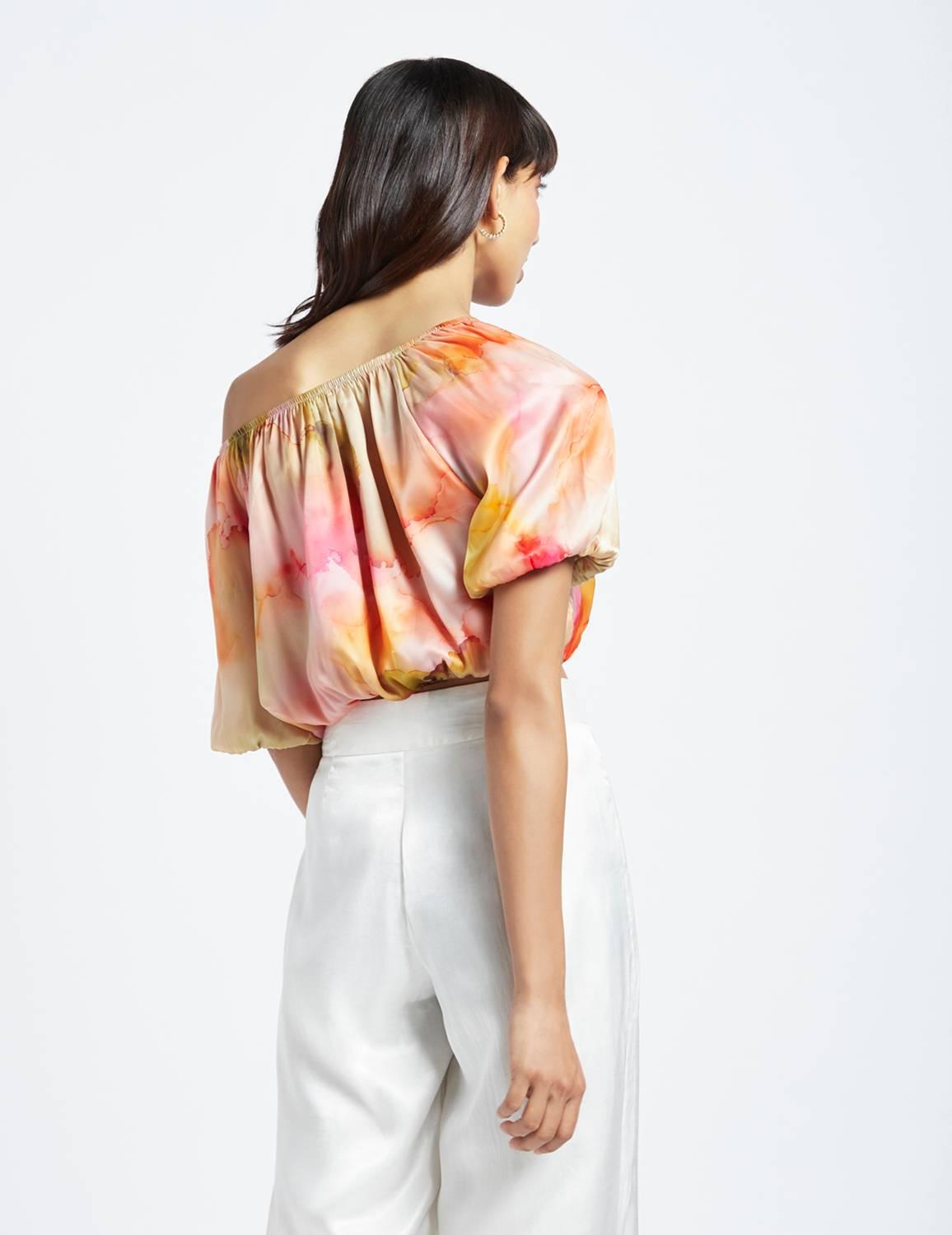 Anabela Printed One Shoulder Crop Top - QUERATED