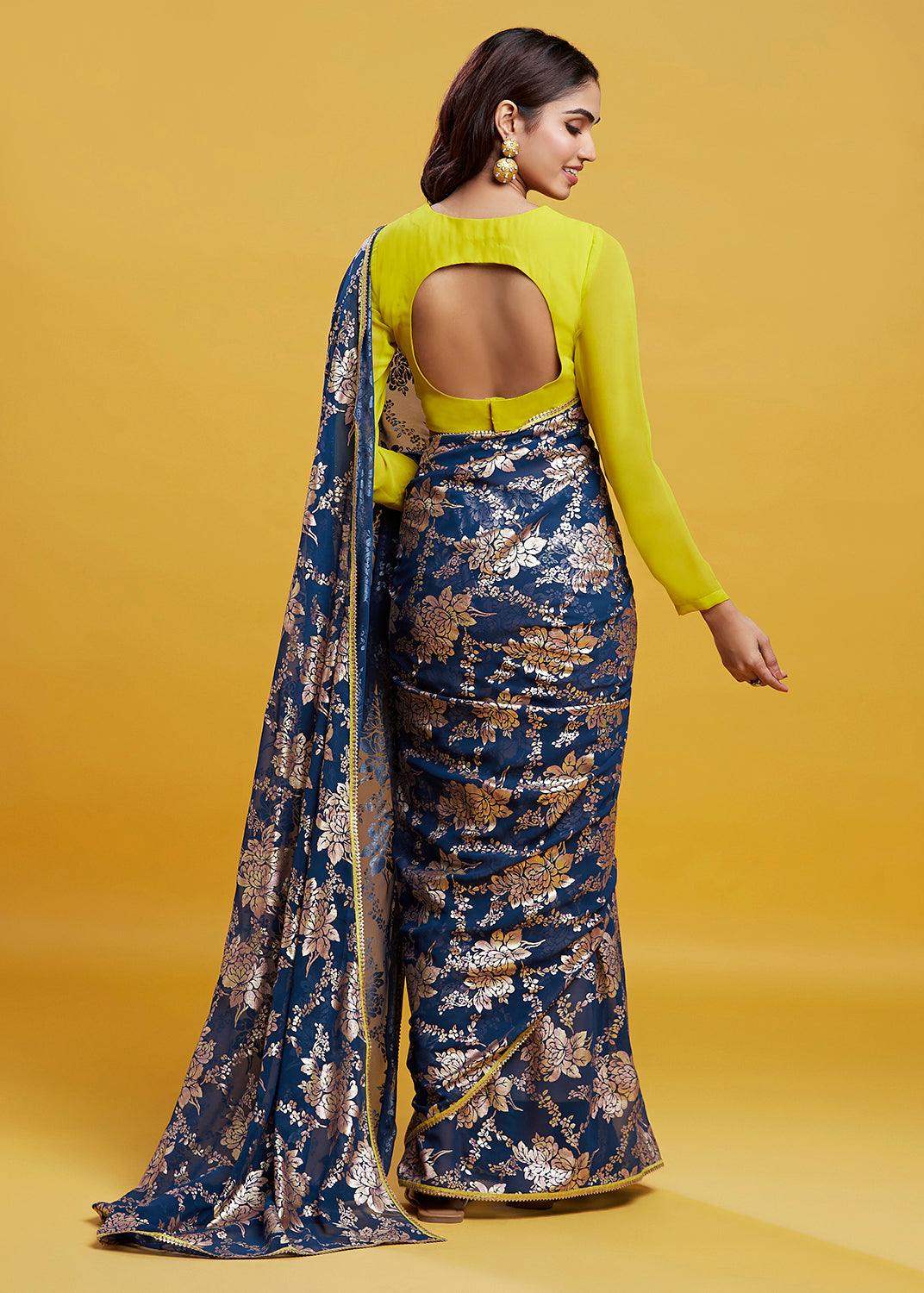 Navy Barfi Saree - QUERATED