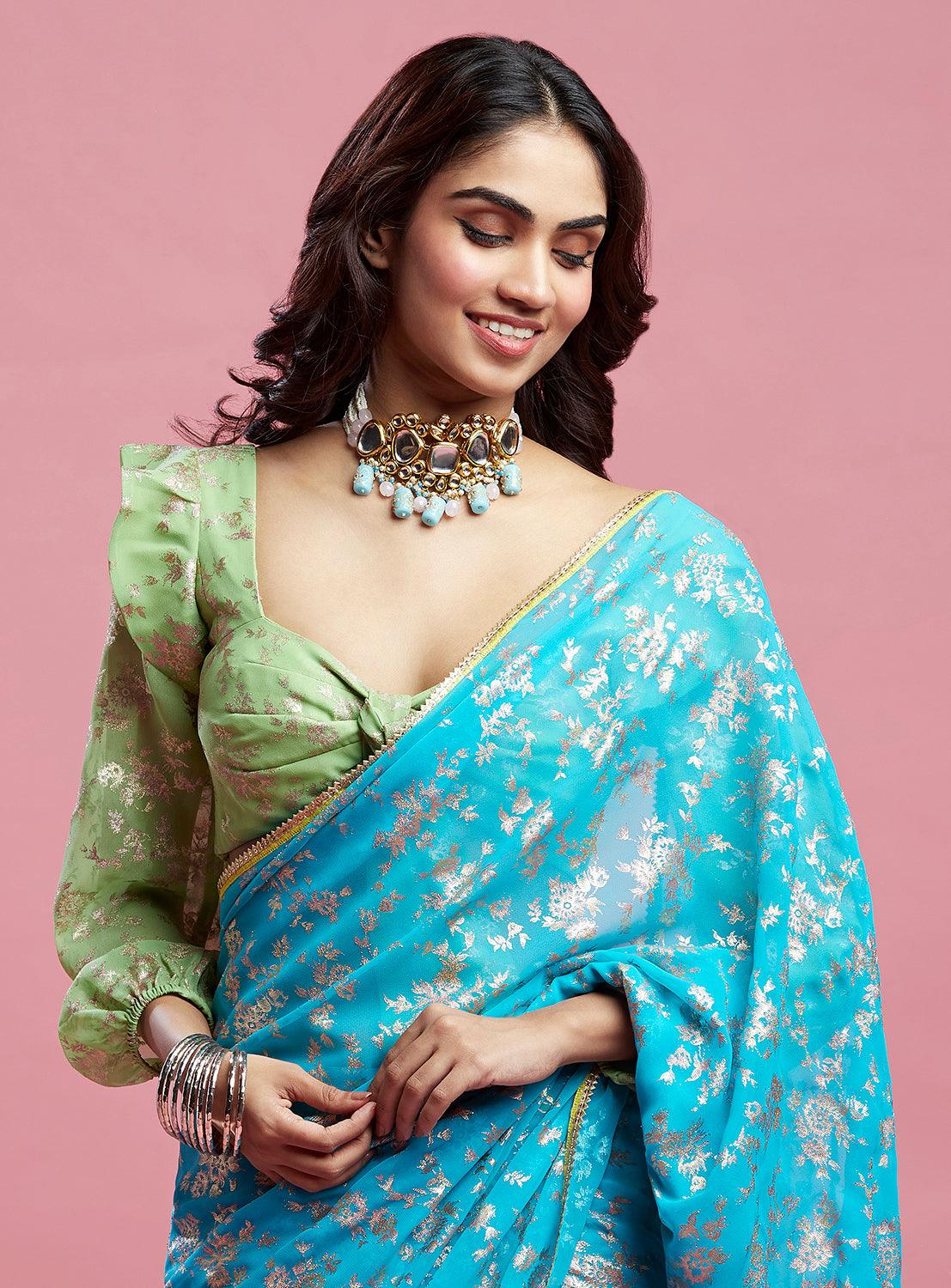 Turquoise Barfi Saree - QUERATED