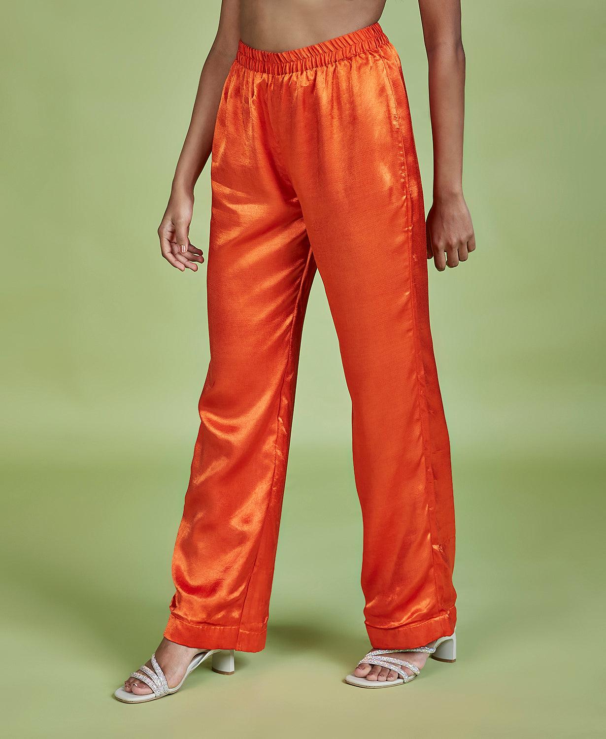 Burnt Orange Gajji Silk Palazzo Pants - QUERATED