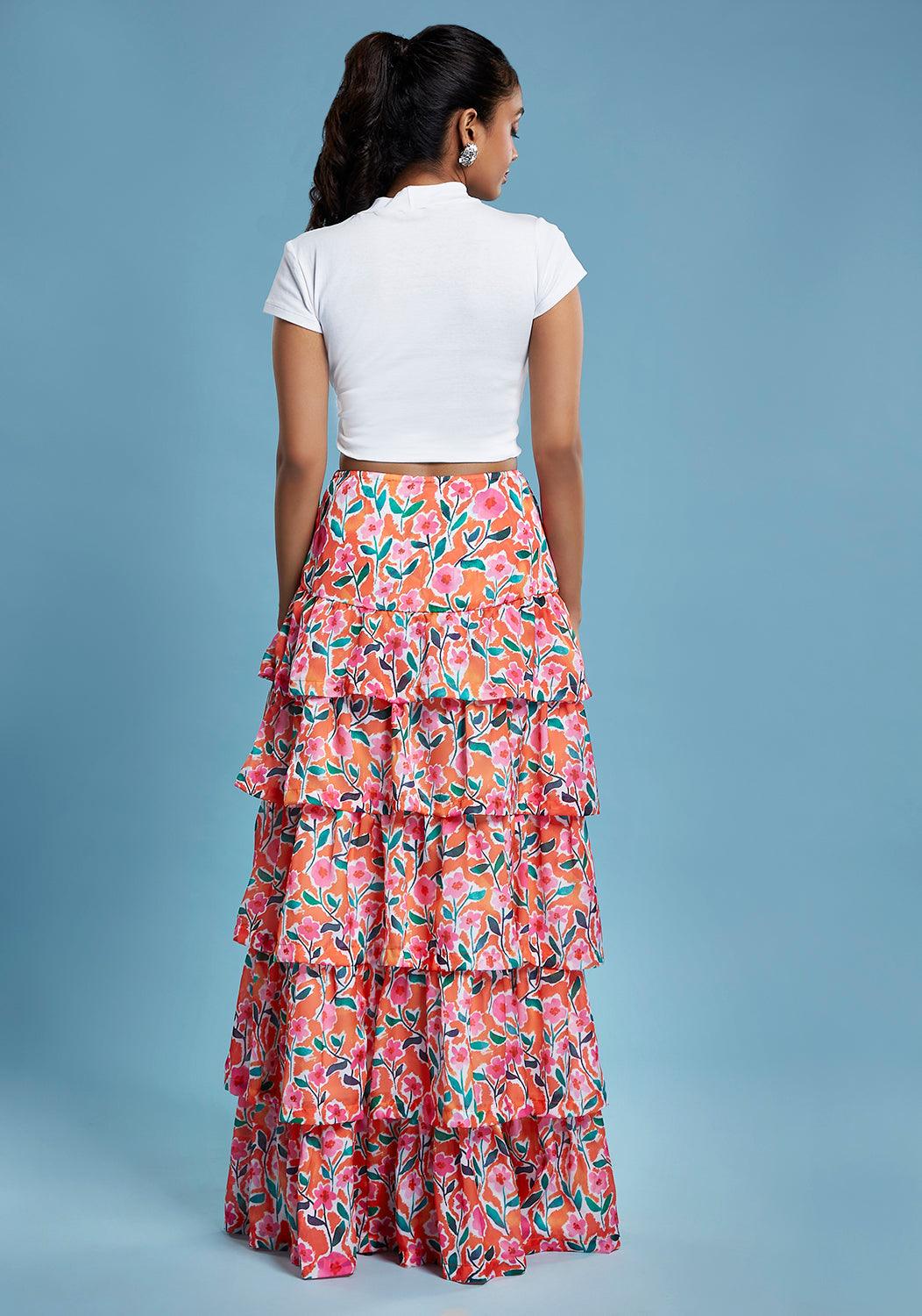 Floral Printed Tiered Maxi Skirt - QUERATED