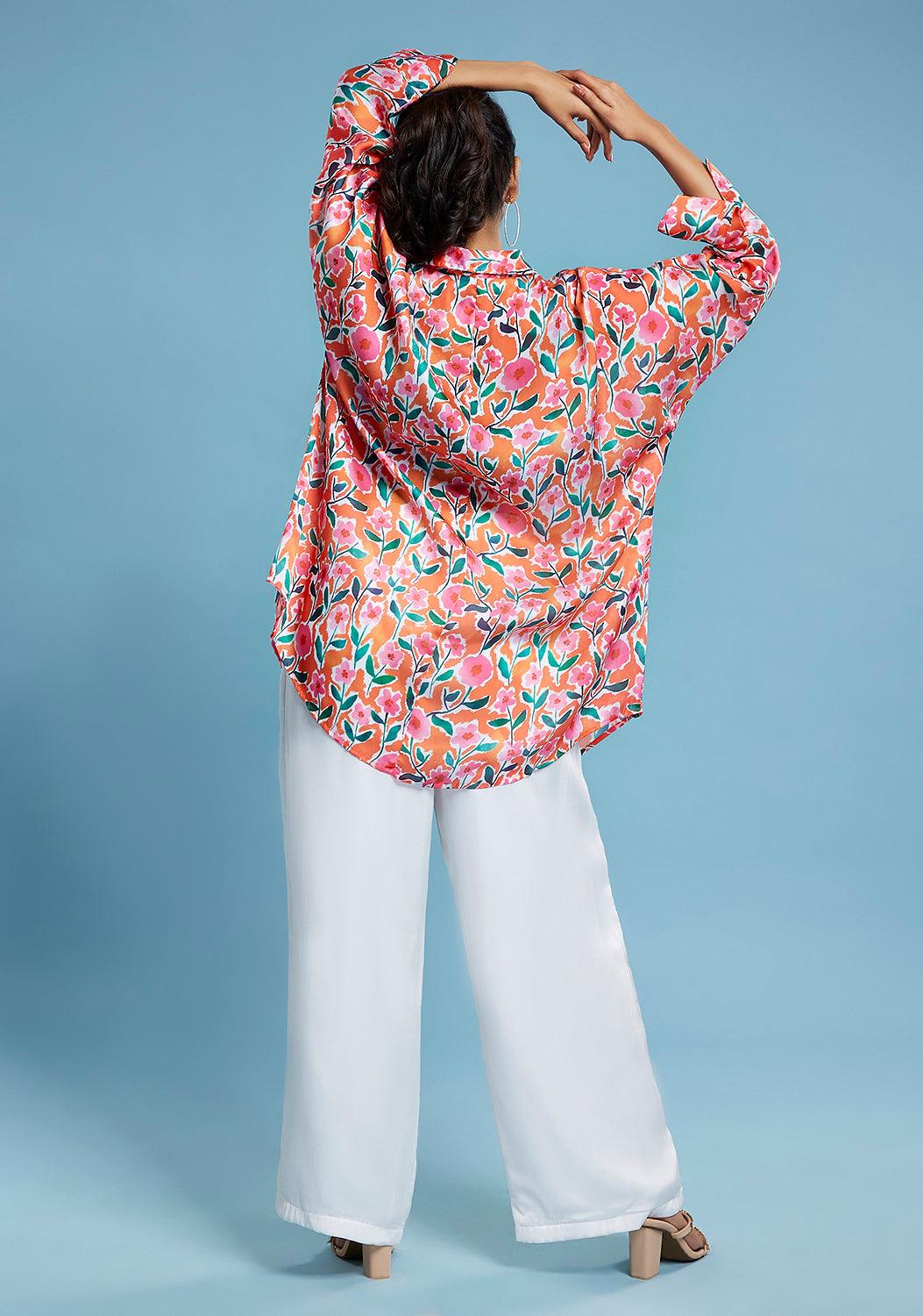 Floral Printed Oversized Shirt - QUERATED