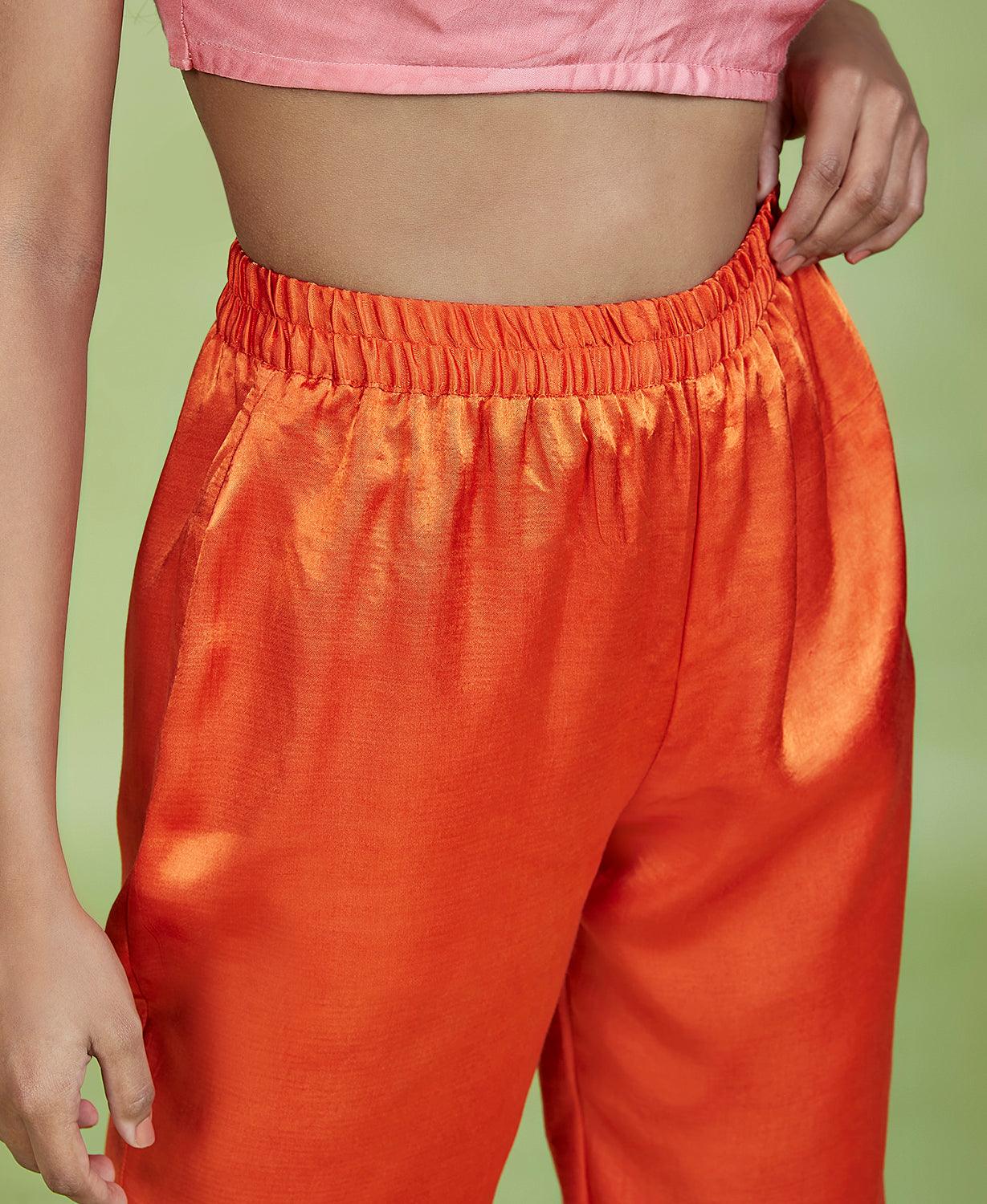 Burnt Orange Gajji Silk Palazzo Pants - QUERATED