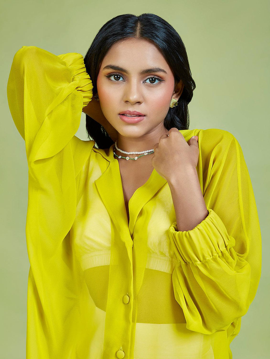 Lime Green Georgette Oversized Shirt