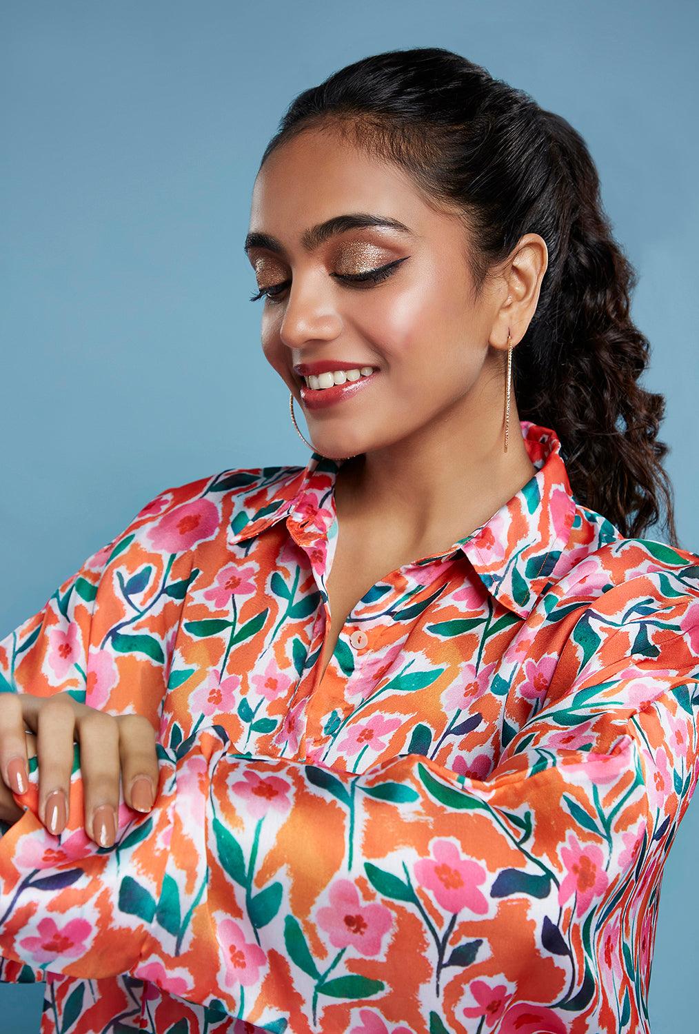 Floral Printed Oversized Shirt - QUERATED