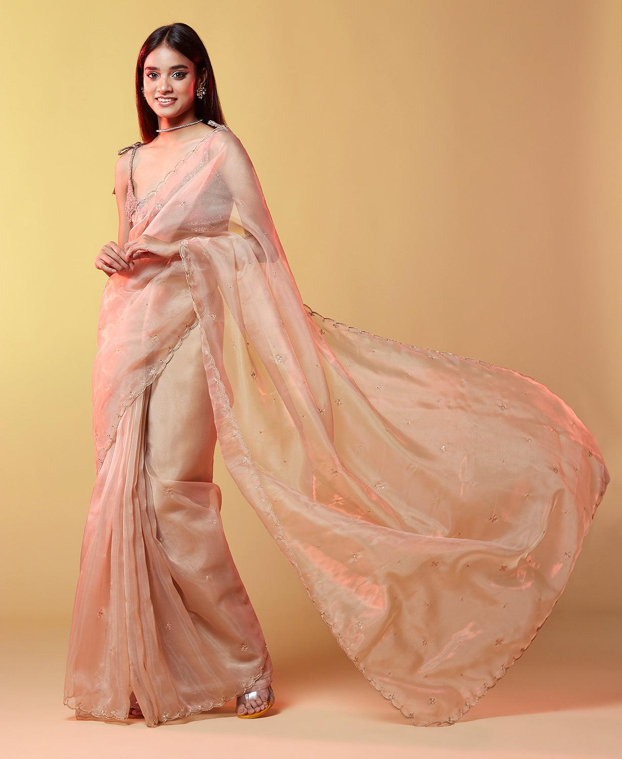 Dull Gold Organza Saree - QUERATED