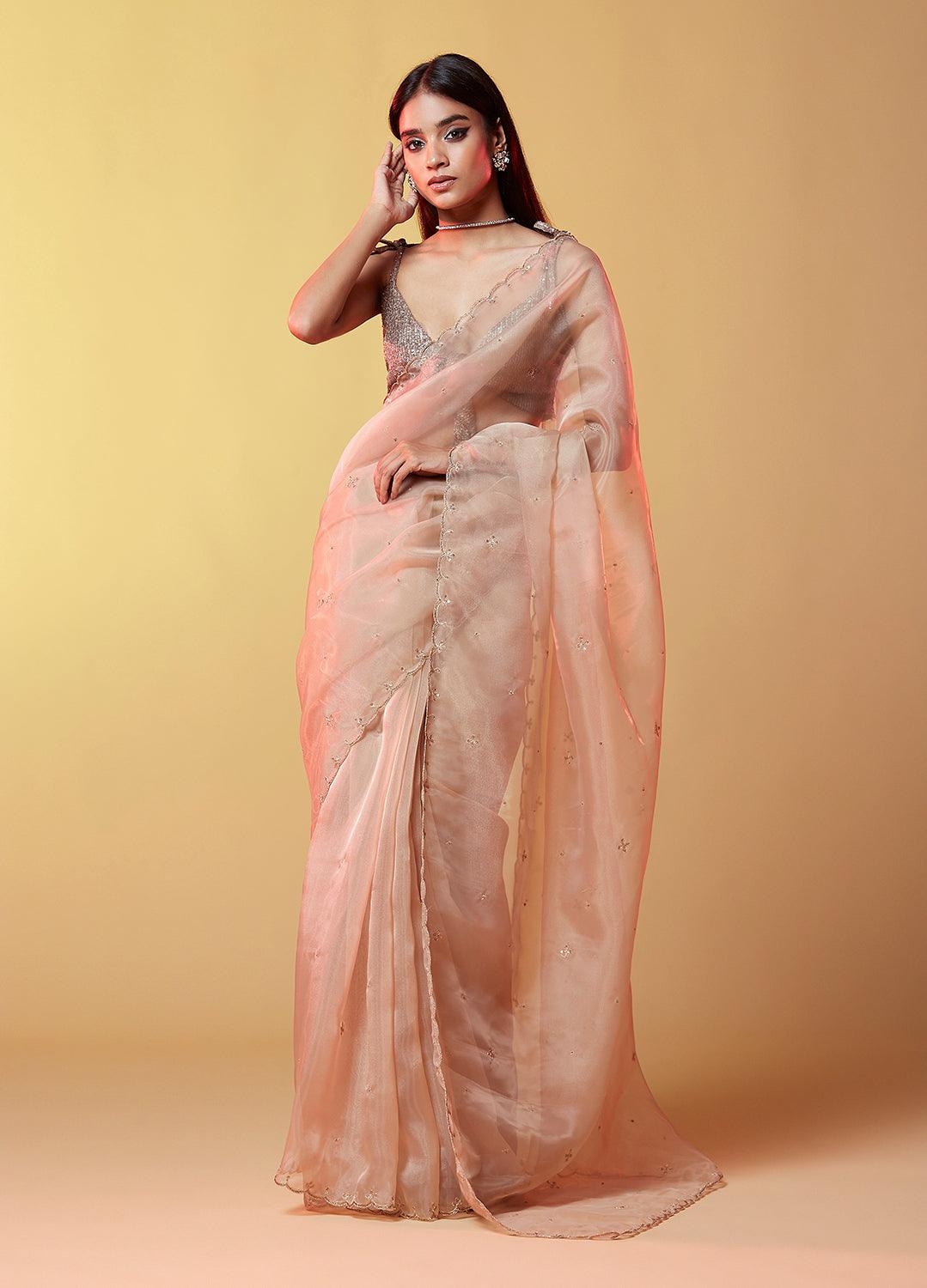 Dull Gold Organza Saree