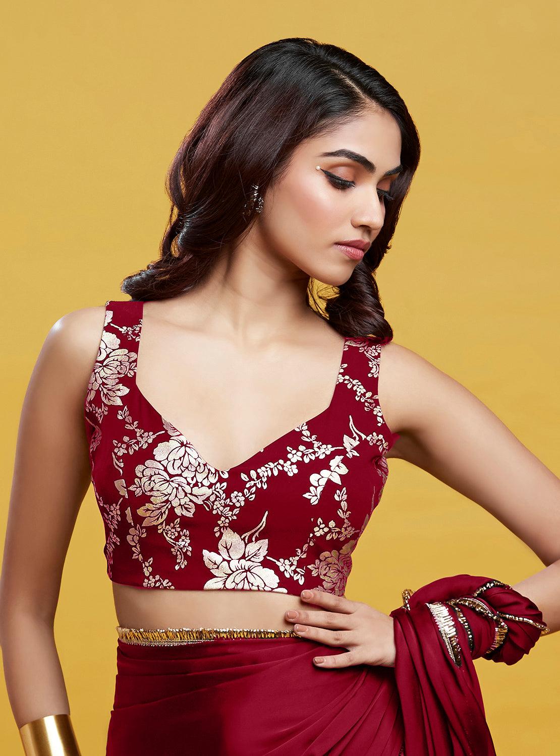 Maroon Cocktail Saree - QUERATED